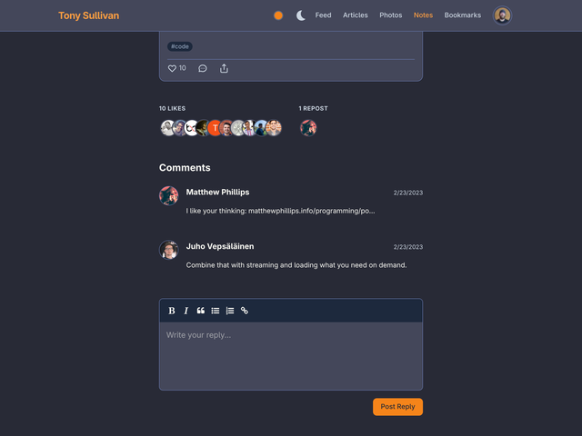 Social interactions showing likes and comments on a post